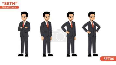 Illustration for Seth Business Man Smart Crossed Arms And Akimbo Pose Standing Character Design Set - Royalty Free Image