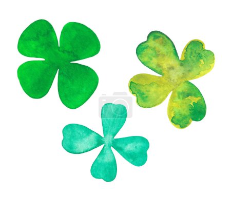 Téléchargez les photos : Shamrocks irlandais et Trèfles à quatre feuilles Clipart de couleur vert clair. Set avec des plantes d'Irlande - en image libre de droit