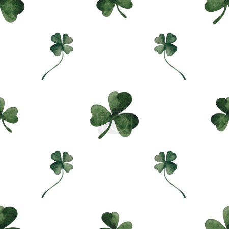 Seamless Pattern with Irish Shamrock on a White Background. Wallpaper with Three Leaf and Four Leaf Clover. Print with Symbols of Ireland for Paper and Textile