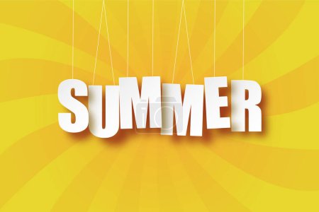 Summer text on yellow background. Summer greeting text hanging letters. Summer background.