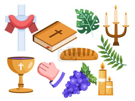 Ilustración de Santa Biblia y velas con menorá y cáliz, ilustración vectorial - Imagen libre de derechos