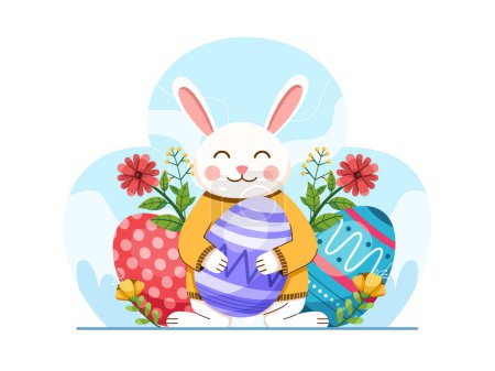 Illustration for Cute rabbit with easter egg and flowers vector illustration design - Royalty Free Image