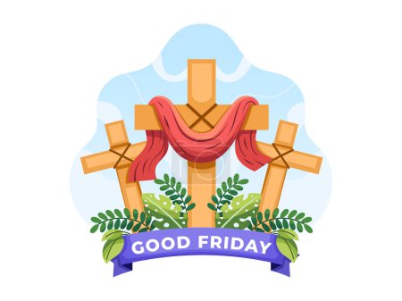 Téléchargez les illustrations : Illustration vectorielle d'une croix avec une couronne chrétienne - en licence libre de droit