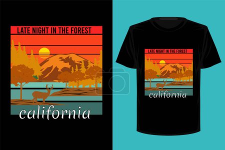 Ilustración de Tarde noche en el bosque california retro vintage camiseta diseño - Imagen libre de derechos