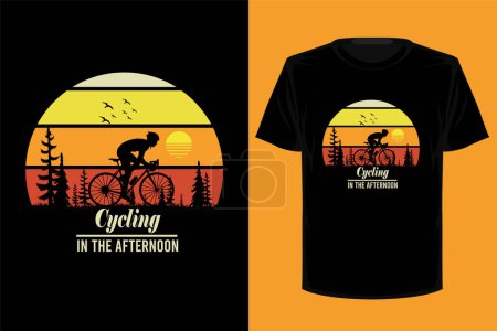 Illustration for Cycling in the afternoon retro vintage t shirt design - Royalty Free Image