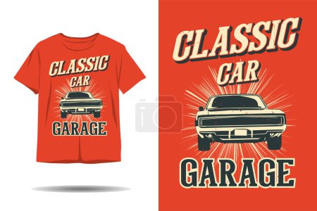 Téléchargez les illustrations : Classique voiture garage silhouette tshirt design - en licence libre de droit