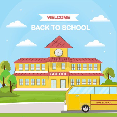 Illustration for Back to school transportation school bus flat design. - Royalty Free Image
