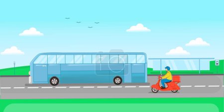 Téléchargez les illustrations : Voyager bus de transport dans la ville design appartement - en licence libre de droit