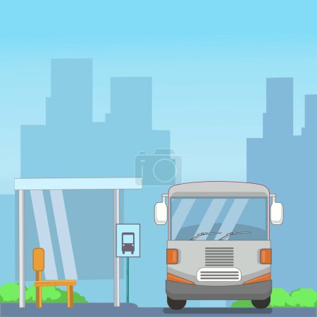 Lugar de parada y autobús en el diseño plano de la ciudad