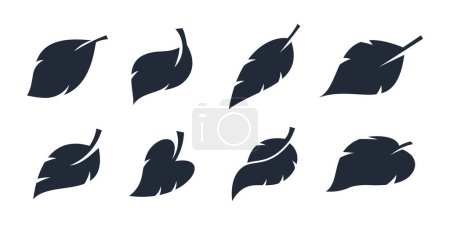 Illustration for Collection of black leaf silhouettes, simple, nature elements on white background - Royalty Free Image