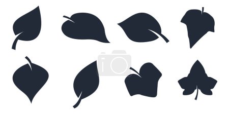 Illustration for Collection of silhouettes of black leaf shapes, spring, organic leaves, green leaves on white background - Royalty Free Image