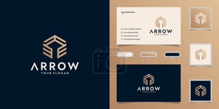 Illustration for Logistics and arrow symbol logo with gold color design template and business card - Royalty Free Image