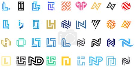 set of alphabet letter monogram logos for digital, technology and financial companies