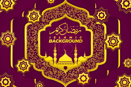Ilustración de Mezquita plana fondo islámico ornamento de oro púrpura - Imagen libre de derechos