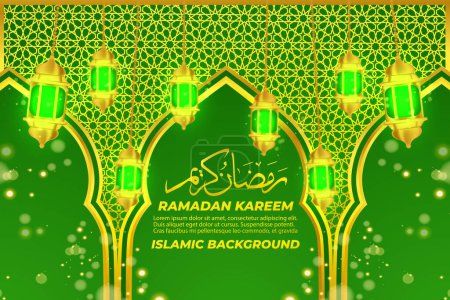 Illustration for Ramadan kareem islamic background lantern gold green light - Royalty Free Image