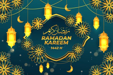 Téléchargez les illustrations : Ramadan kareem lanterne ornement fond islamique vert clair - en licence libre de droit
