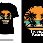 tropical beach retro silhouette t shirt design