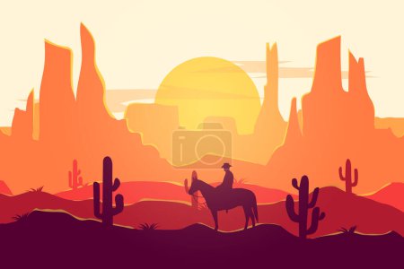 Photo for Flat landscape cowboy desert nature beautiful atmosphere during the day - Royalty Free Image
