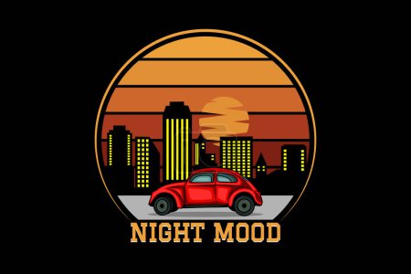 Illustration for Night mood car retro design landscape - Royalty Free Image