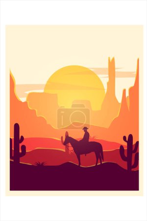Téléchargez les illustrations : T-shirt chaud désert cowboys couleur marron et orange - en licence libre de droit