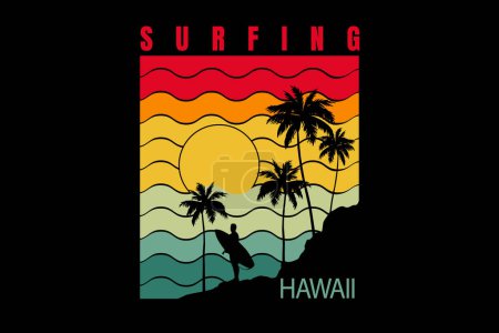 Surfing hawaii beach retro style