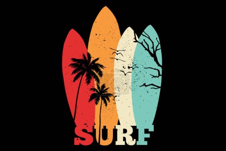 Téléchargez les illustrations : T-shirt surf plage palmier style rétro - en licence libre de droit