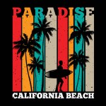 T-shirt silhouette surf paradise palm california beach retro style