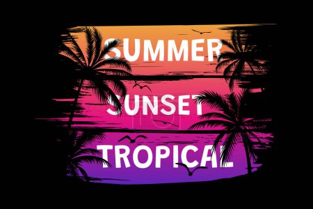 Ilustración de Camiseta verano atardecer tropical retro vintage cepillo estilo - Imagen libre de derechos