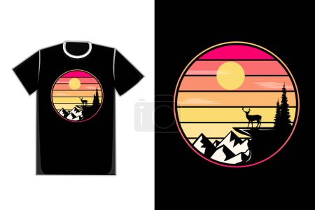 Illustration for T-shirt silhouette deer on big mountain cliff - Royalty Free Image