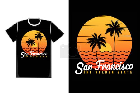 Téléchargez les illustrations : T-shirt coucher de soleil plage san francisco été style vintage - en licence libre de droit