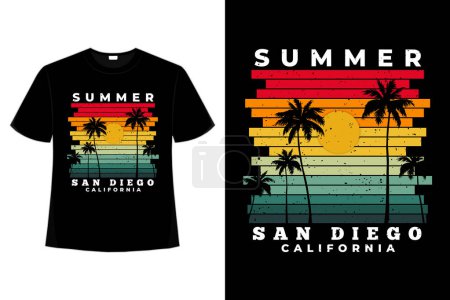 Téléchargez les illustrations : T-shirt été san diego californie plage coucher de soleil rétro - en licence libre de droit