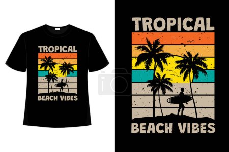 Téléchargez les illustrations : T-shirt tropical beach vibes surf coucher de soleil style vintage rétro - en licence libre de droit