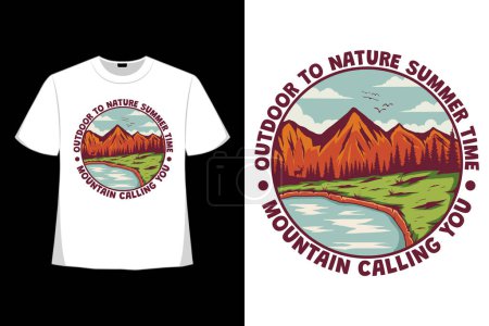 Photo for T-shirt outdoor nature summer time mountain calling hand drawn retro vintage style - Royalty Free Image