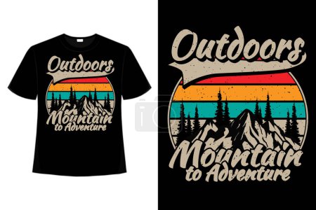 Téléchargez les illustrations : T-shirt extérieur aventure montagne pin plat vintage rétro illustration - en licence libre de droit