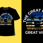 T-shirt design of great island vibes beach retro vintage illustration