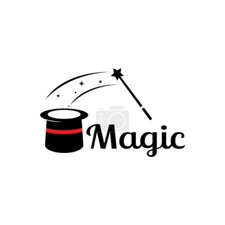 Chapeau et baguette magique Logo Vector Design.