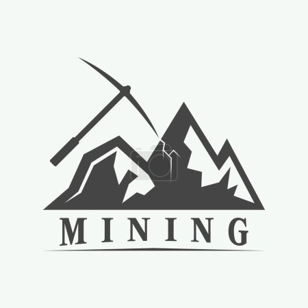 Mountain Mining Logo Silhouette Design with a Simple Concept.