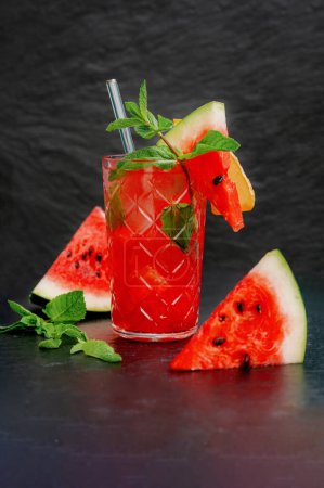 Photo for Refreshing watermelon lemonade in transparent glass. High quality photo - Royalty Free Image