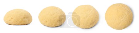 Photo for Set of ghee biscuits or cookies isolated on white background, close-up view of homemade melt in mouth nei biscuits, eggless cookies are made whole wheat flour in different angles, collection - Royalty Free Image