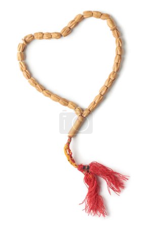 Photo for Wooden prayer beads, beadwork used to count the repetitions of prayers, often used by muslims for tasbih or dhikr, isolated on white background - Royalty Free Image