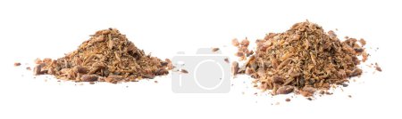 Photo for Pile of maldive fish chips or flakes, dried and cured fish pieces, used in small amounts in sri lankan and maldivian cooking, strong flavor and aromatic ingredient in different angles, collection - Royalty Free Image