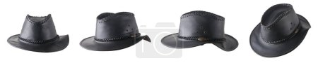 Téléchargez les photos : Collection de chapeau de cow-boy noir sous différents angles, isolé sur fond blanc - en image libre de droit