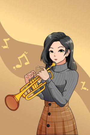 Illustration for Casual girl playing trumpet character design - Royalty Free Image
