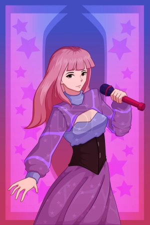 Illustration for Pink hair idol performance character illustration - Royalty Free Image