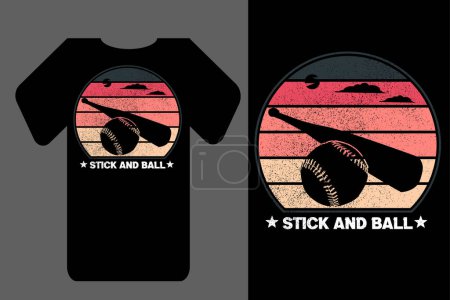 Illustration for Mockup t shirt silhouette stick and ball retro vintage - Royalty Free Image