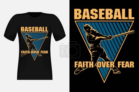 Illustration for Baseball Faith Over Fear Silhouette Vintage T-Shirt Design - Royalty Free Image