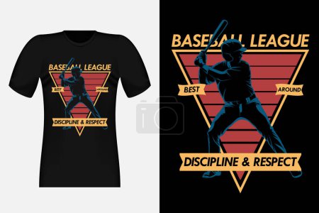 Illustration for Baseball League Discipline And Respect Silhouette Vintage T-Shirt Design - Royalty Free Image