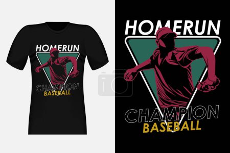 Illustration for Home run Champion Baseball Silhouette Vintage T-Shirt Design - Royalty Free Image