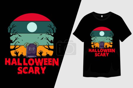 Téléchargez les illustrations : Halloween effrayant Silhouette T-shirt Design - en licence libre de droit