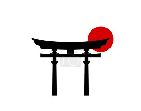 Téléchargez les illustrations : Illustration vectorielle du logo japonais torii gate vintage en style plat sur fond blanc. - en licence libre de droit